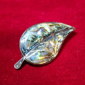 Vintage Sterling Silver Abalone Brooch – Mexican Leaf Design